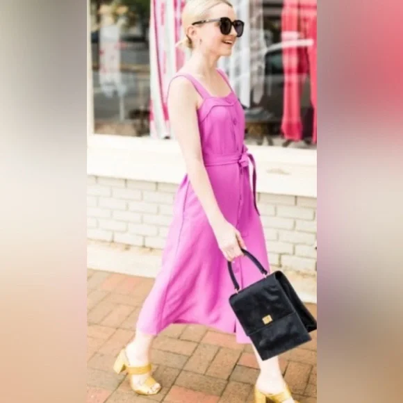 EVERLANE Japanese go weave picnic dress magenta size 2 - Picture 2 of 11